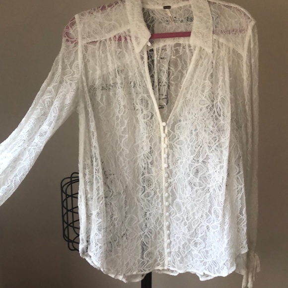 White FULL LACE Free People Blouse - Picture 1 of 5